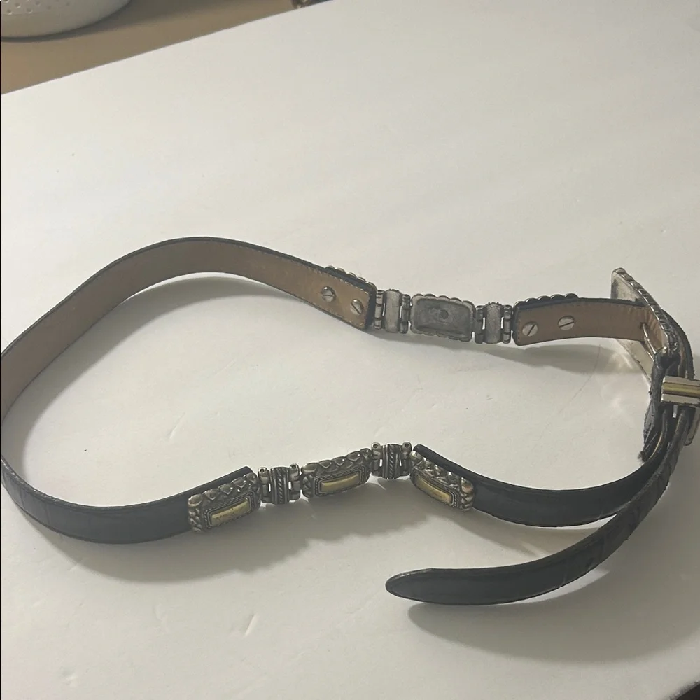 Vintage Brighton Black Genuine Leather and Silver Metal Belt